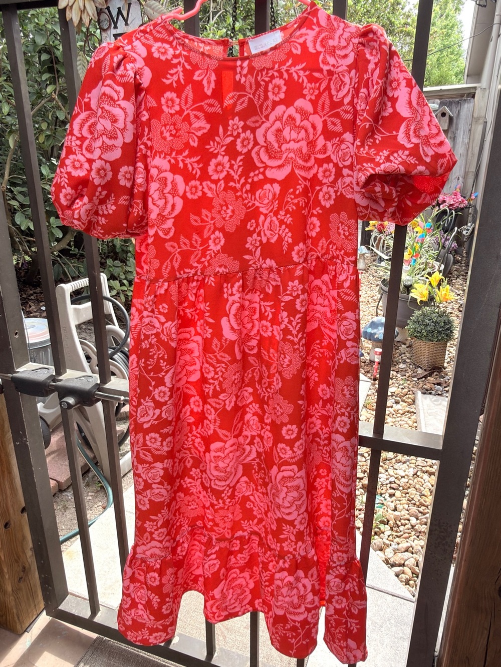 Sugarlips Floral Puff Sleeve Mini Dress XS | Red Pink Cottagecore Dress